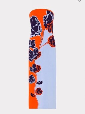 Milly of New York Strapless Floral Column Dress in Orange, Light Blue and Navy